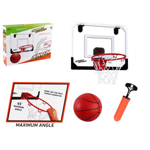 Баскетбольне кільце щит пластик 40,5-30,5см, кільце метал 23см, електр.табло-звук, сітка, м'яч, насос, на бат-ці, в кор-ці, 41-31-8см /6/