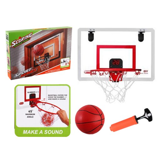 Баскетбольне кільце щит пластик 46-31см, кільце(метал) 25см, електр.табло-звук, сітка, м'яч, насос, на бат-ці, в кор-ці, 46-32-7,5см /6/