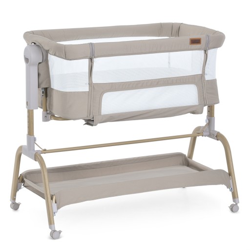 Приставне ліжко ME 1180-W INTENSE Taupe Beige (1шт) з функцією заколисування, дитяче, 4кол., матрас, гойдалка, беж