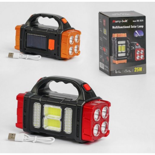 Ліхтар світлодіодний акумуляторний, 3 режими роботи, сонячна батарея, USB-кабель, зарядка для телеф., в коробці /84/