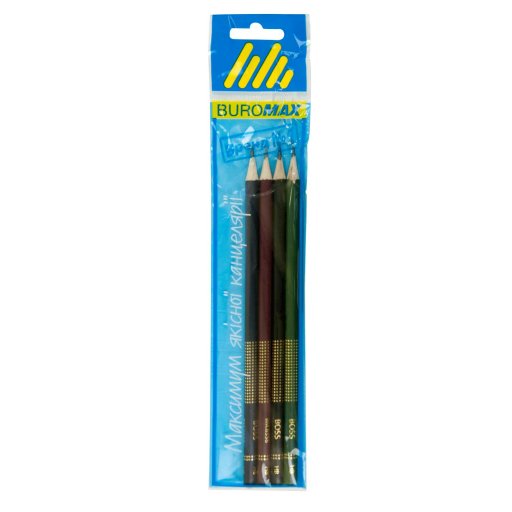 Набір олівців графітових HB, BOSS, ассорті, без ластику,по 4шт. в блістері
