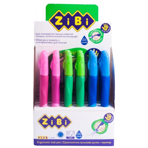 Набір ручок кулькова для лівші з гумовим грипом, синій, дисплей по 9шт в упак. /50/450/