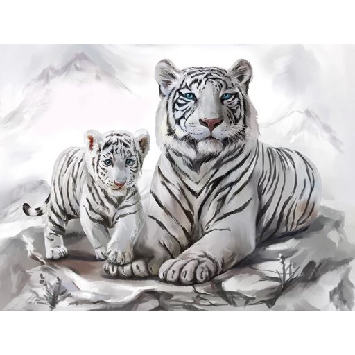 Алмазна картина HX011 "Білі тигри", розміром 30х40 см