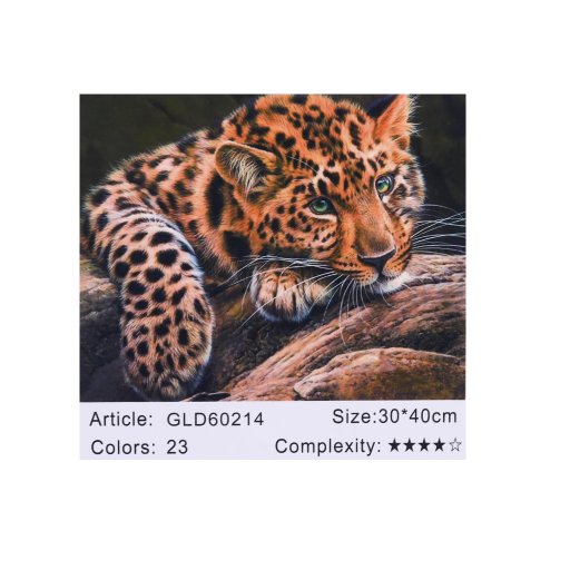 Алмазная мозаика по номерам 30*40 "Леопард" карт уп. (холст на раме)