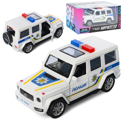 Джип АвтоСвіт, метал, інер, поліція 11,5см, гумові колеса, двері відчиняються, в кор-ці, 15,5-8-6,5см /60/