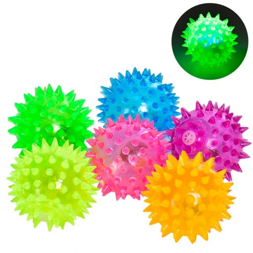 М'яч масажний 6,5см, пискавка,12шт(6 кольорів),в пакеті,світло,38,5-26-6см /240/