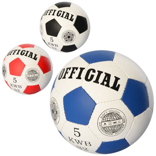 М'яч футбольний OFFICIAL 2500-203 розмір5,ПУ1,4мм,ручн.робота,32панелі,280-310г,3кольори,в п/е /30/