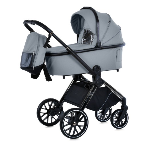 Коляска універсальна 2в1 ME 1124-2 PRESTIGE Frost Gray (1шт) люлька+прогул.блок,хром.рама, 2 дощовика, моск.сітка,рюкзак,алюмин, сірий