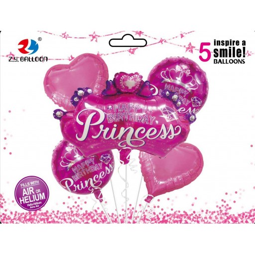 Набір фольгованих куль "Happy birthday-Princess" 5шт.=1шт*70см+4шт*45см (50*10)