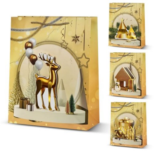Пакет новорічний паперовий L "New Year 3D" 31*40*12см R96628-L /360/ 4 шт. в уп.