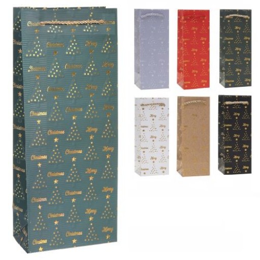Пакет новорічний паперовий під пляшку "Christmas tree" 11*11*38см R32995 /720/ 6 шт. в уп.