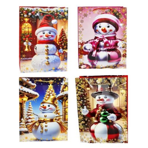 Пакет новорічний паперовий M "Snowman" 26*32*10см R33006-M /480/ 6 шт. в уп.