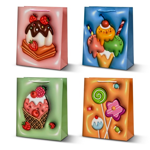 Пакет подарунковий паперовий M "Sweets 3D" 26*32*12см R33097-M 6 шт. в уп. /384/