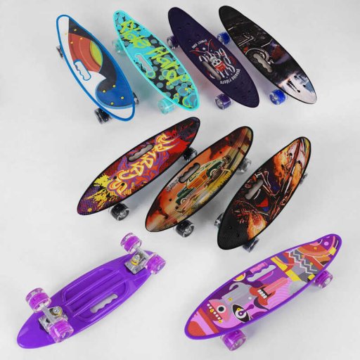 Скейт Пенні борд Best Board, МІКС ВИДІВ, 6 КОЛОРІВ, дошка = 55см, колеса PU зі світлом, діаметр 6 см /8/