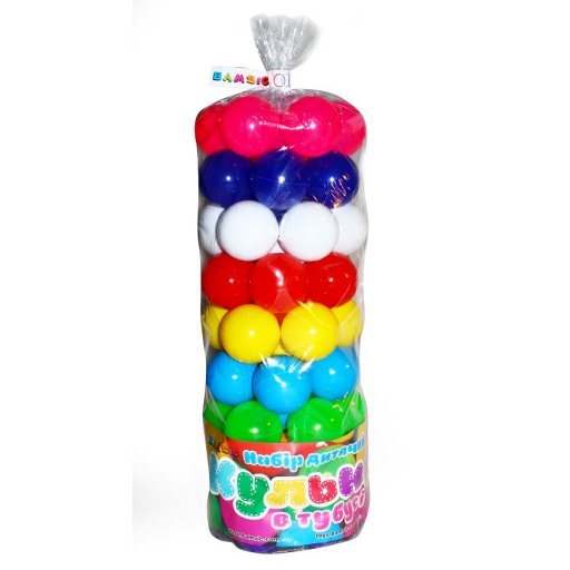 Шарики (мячики) мягкие (пластиковые) для сухого бассейна в тубусе 62 штук   диаметр 6см Бамсик