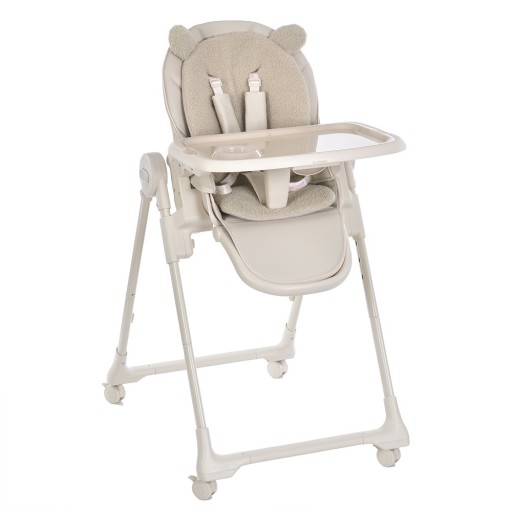 Стільчик ME 1037 CRYSTAL Bear Beige (1шт) для годування, 5-точ. ремені, матрац, 4 колеса, шкір., букле беж