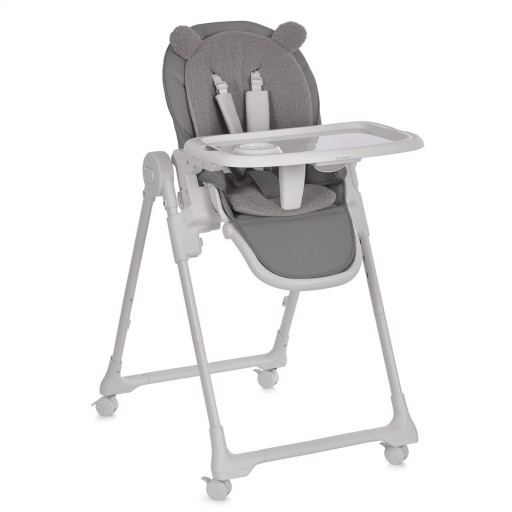 Стільчик ME 1037 CRYSTAL Bear Gray (1шт) для годування, 5-точ. ремені, матрац, 4 колеса, шкір., букле сірий
