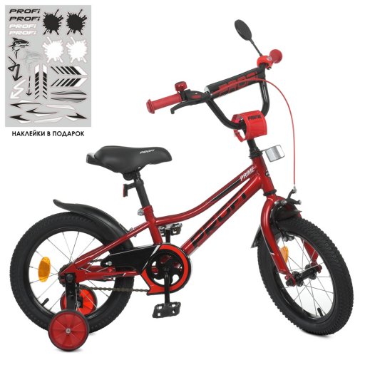 Велосипед дитячий PROF1 14д. Y14221-1 (1шт) Prime,SKD75,ліхтар,дзвінок,дзеркало,дод.кол.,червоний