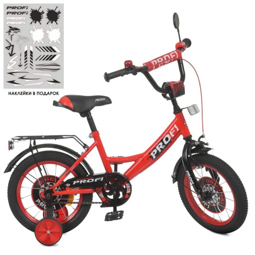 Велосипед дитячий PROF1 14д. Y1446 (1шт) Original boy, SKD45,ліхтар,дзвінок,дзеркало,дод.кол.,червоно-чорний