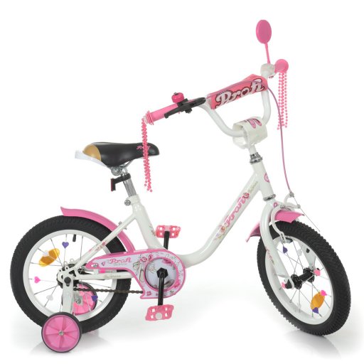 Велосипед дитячий PROF1 14д. Y1485 (1шт) Ballerina, SKD45,ліхтар,дзвінок,дзеркало,дод.кол.,біло-рожевий