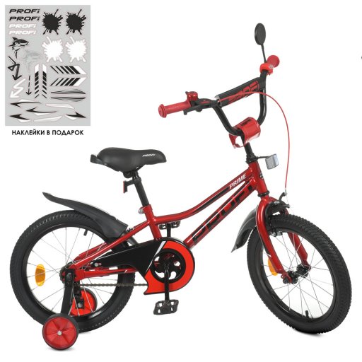 Велосипед дитячий PROF1 16д. Y16221-1 (1шт) Prime, SKD75, ліхтар, дзвінок, дзеркало,дод.кол.,червоний