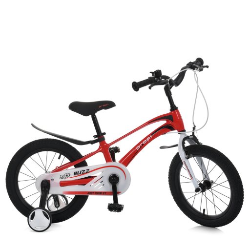 Велосипед дитячий 16д. MB 1681D (1шт) BUZZ,SKD85,магнієва рама,диск.гальмо,дод.кол.,червоно-білий