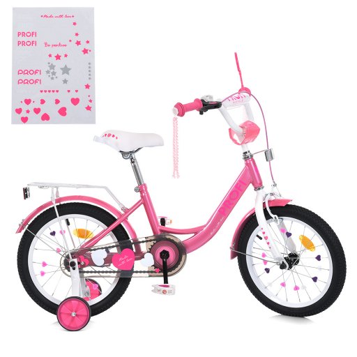 Велосипед дитячий PROF1 14д. MB 14041 (1шт) PRINCESS,SKD45,рожево-білий,дзвін.,ліхтар,багажник,дод.кол