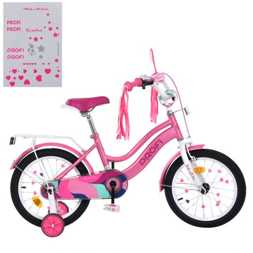 Велосипед дитячий PROF1 14д. MB 14051 (1шт) WAVE,SKD45,рожевий,дзвін.,ліхтар,багажник,дод.кол