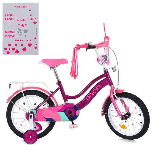 Велосипед дитячий PROF1 14д. MB 14052-1 (1шт) WAVE,SKD75,фіолетовий,дзвін.,ліхтар,багажник,дод.кол