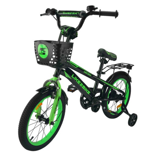 Велосипед дитячий 2-х коліс.16'' Like2bike Dark Rider, чорно-зелений, рама сталь, з дзвінком, руч.гальмо, збірка 75% /1/
