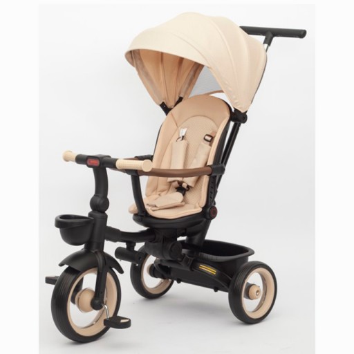 Велосипед MT 1038 Beige (1шт) 3 колеса EVA, поворотн, складний, батьківська ручка, багажник,корзина, бежевий