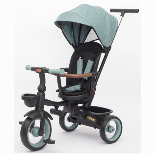 Велосипед MT 1038 Mint grey (1шт) 3 колеса EVA, поворотн, складний, батьківська ручка, багажник,корзина, м'ятно-сірий