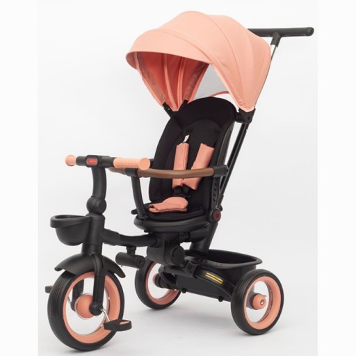 Велосипед MT 1038 Peach Fuzz (1шт) 3 колеса EVA, поворотн, складний, батьківська ручка, багажник,корзина, персиковий